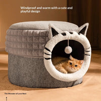 HKM-7449149 Enclosed Cat Bed with Winter Blanket - Warm Safe Hideaway for Cats of All Sizes