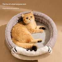 HKM-7449149 Enclosed Cat Bed with Winter Blanket - Warm Safe Hideaway for Cats of All Sizes