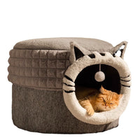 HKM-7449149 Enclosed Cat Bed with Winter Blanket - Warm Safe Hideaway for Cats of All Sizes