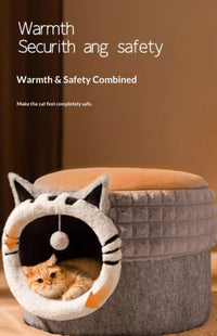 HKM-7449149 Enclosed Cat Bed with Winter Blanket - Warm Safe Hideaway for Cats of All Sizes