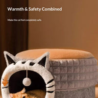 HKM-7449149 Enclosed Cat Bed with Winter Blanket - Warm Safe Hideaway for Cats of All Sizes