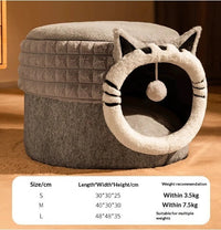 HKM-7449149 Enclosed Cat Bed with Winter Blanket - Warm Safe Hideaway for Cats of All Sizes