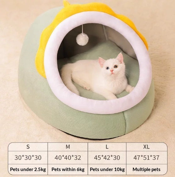 HKM-7449149 Enclosed Cat Bed with Winter Blanket - Warm Safe Hideaway for Cats of All Sizes