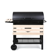 HKM-744915 Trolley Outdoor Charcoal Smoker Barrel BBQ Grill, Steel Construction, 95.5x63x105cm