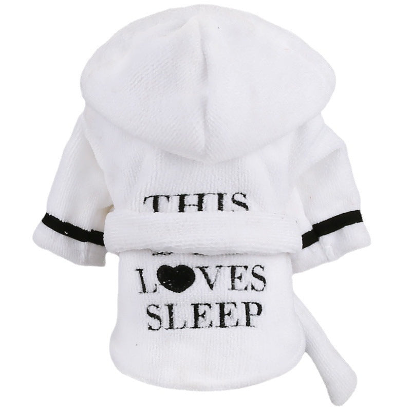 HKM-7449661 Cozy White Coral Fleece Hooded Bathrobe for Pets in Multiple Sizes