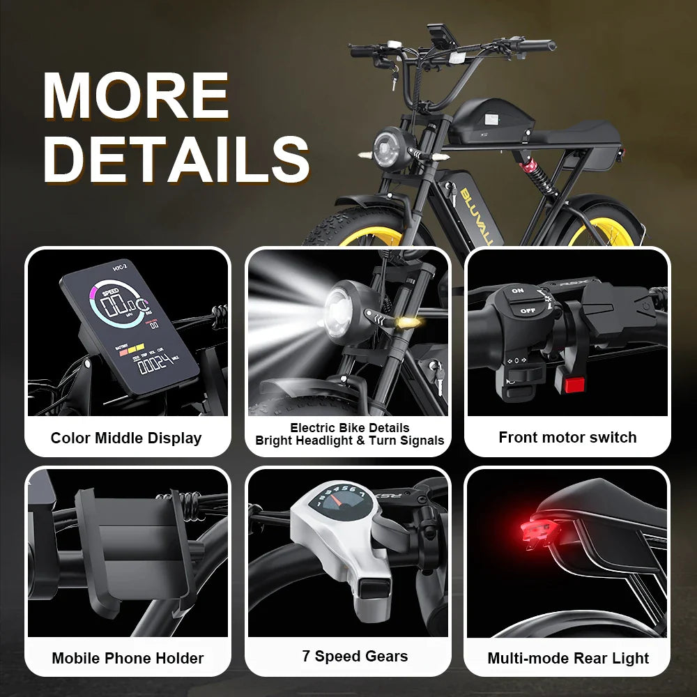HKM-745107 20" Dual Motor Off-Road Electric Bicycle - 2000W Hybrid Mountain E-Bike with 7-Speed and Dual Suspension