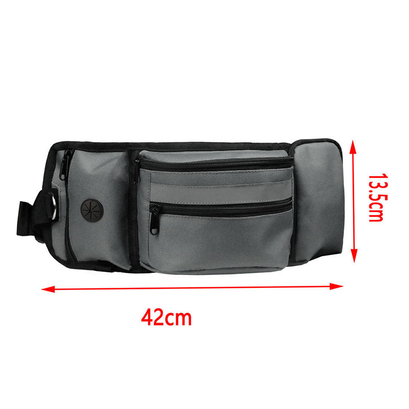 HKM-7451325 Multifunctional Pet Fanny Pack for Dog Walking and Training - Medium Soft Polyester, Striped Design, Available in Black and Gray