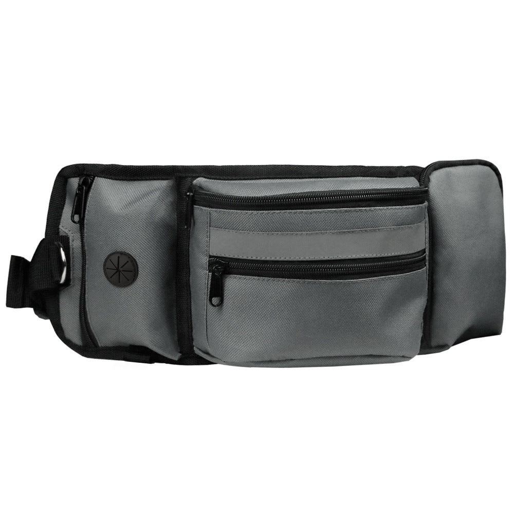 HKM-7451325 Multifunctional Pet Fanny Pack for Dog Walking and Training - Medium Soft Polyester, Striped Design, Available in Black and Gray