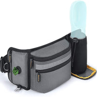HKM-7451325 Multifunctional Pet Fanny Pack for Dog Walking and Training - Medium Soft Polyester, Striped Design, Available in Black and Gray
