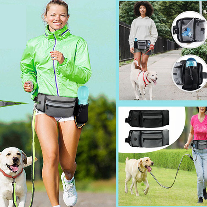 HKM-7451325 Multifunctional Pet Fanny Pack for Dog Walking and Training - Medium Soft Polyester, Striped Design, Available in Black and Gray