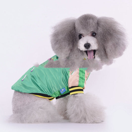 HKM-745171 Yokosuka Samurai Pet Clothes with Satin Fabric - Two-Legged Coat in Red and Green, Available in S to 2XL