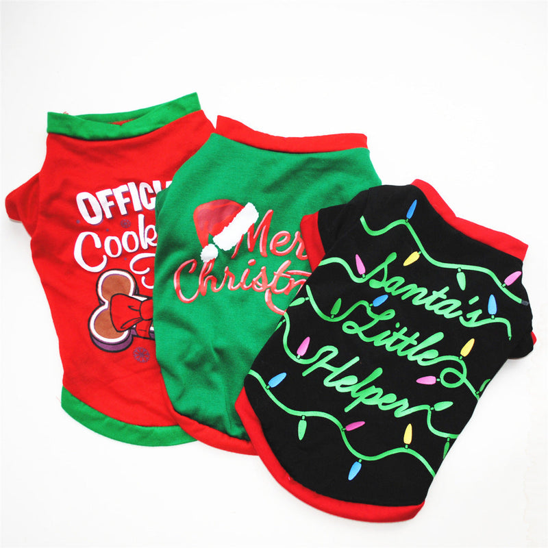 HKM-7453245 Festive Cotton Dog Christmas Costume T-Shirt Vest in Various Sizes