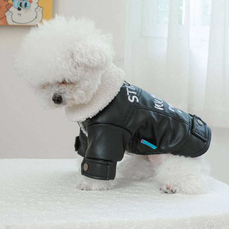 HKM-745363 Fleece-Lined Padded Pet Coat in Black, Beige, and Suede Leather Options