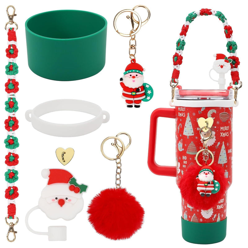 HKM-745363 Santa Claus Silicone Cup Chain Set - 6 Pieces Featuring Cartoon Antlers Design for Celebratory Occasions