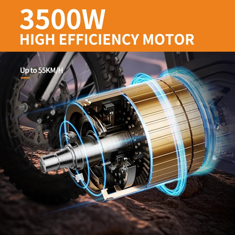 HKM-745491 60V 6000W Off-Road Fat Tire Electric Mountain Bike - 17-Inch Wheels, 30AH Lithium Battery, Hydraulic Disc Brakes, Max Speed 70Km/h