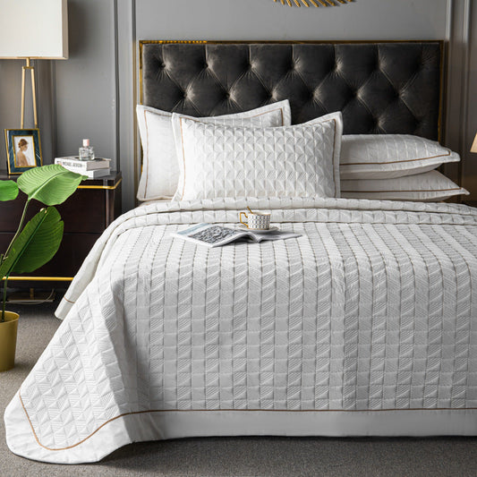 HKM-745555 Three-Piece Solid Color Cashmere Quilted Bed Cover Set - Multiple Sizes and Colors Available