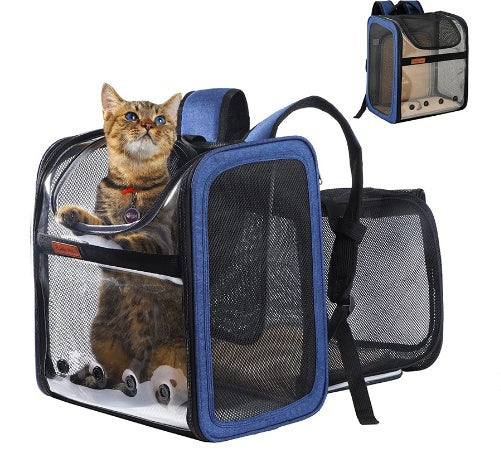 HKM-7457085 Portable Expandable Cat Carrier - Oxford Cloth, Breathable Space Bag for Pets Up to 20kg