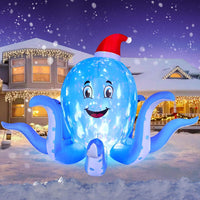 HKM-745747 7FT Inflatable Christmas Octopus with Rotating LED Light for Yard and Indoor Holiday Decor