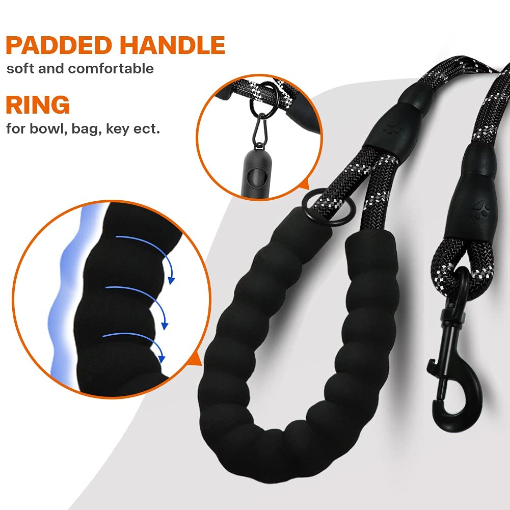 HKM-7458109 Dogs Leash with Padded Handle and Reflective Stitching for Comfortable Jogging and Training