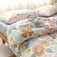 HKM-745875 Four-Piece Cotton Twill Bed Sheet Set with Duvet Cover and Pillowcases in Floral Pattern