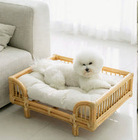 HKM-7459261 Natural Rattan Handmade Square Dog Bed in Wood Color