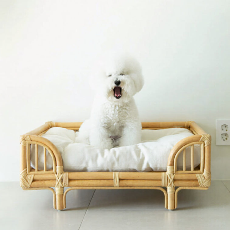 HKM-7459261 Natural Rattan Handmade Square Dog Bed in Wood Color