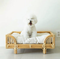 HKM-7459261 Natural Rattan Handmade Square Dog Bed in Wood Color