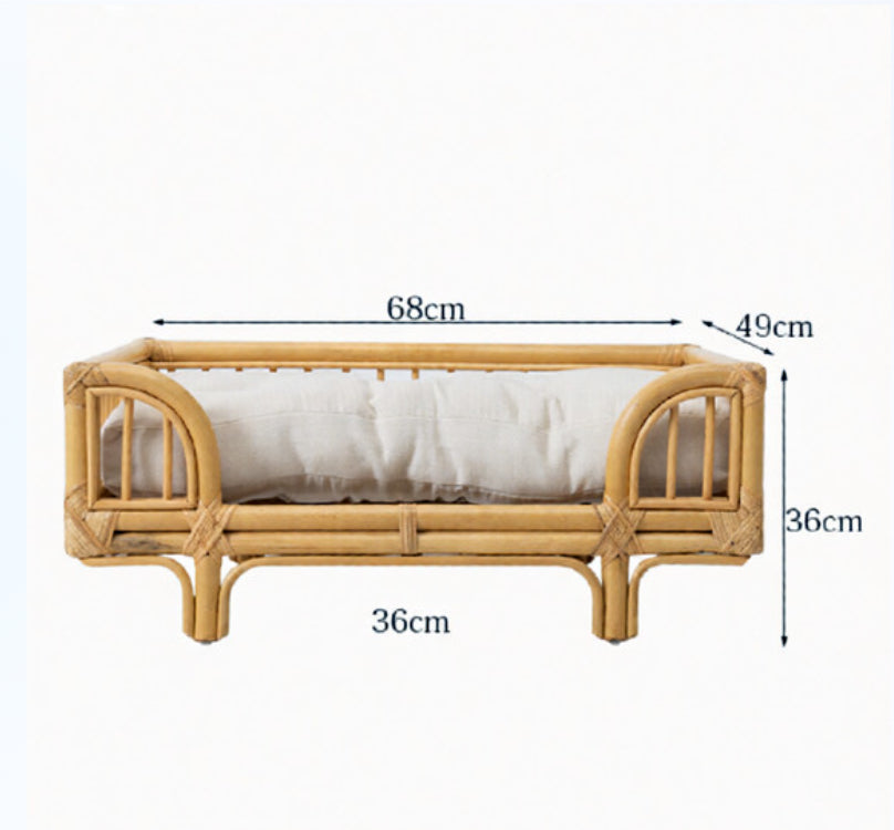 HKM-7459261 Natural Rattan Handmade Square Dog Bed in Wood Color