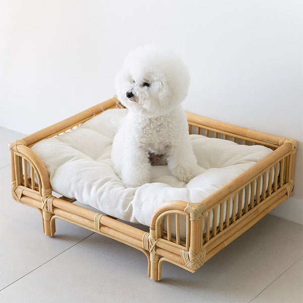 HKM-7459261 Natural Rattan Handmade Square Dog Bed in Wood Color