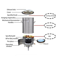 HKM-746067 304 Stainless Steel Portable Charcoal BBQ Grill and Chicken Roaster, 3-in-1 Multi-functional Design, Detachable Accessories