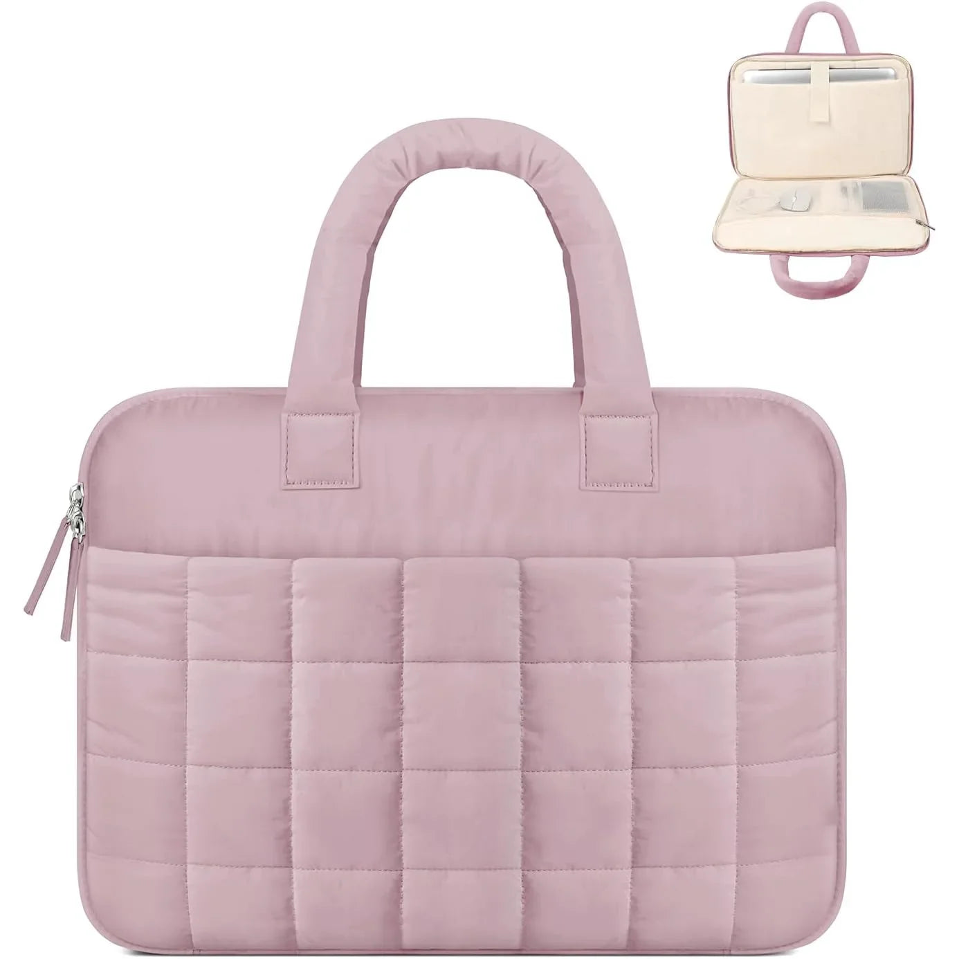 HKM-746259 Chic Quilted Puffer Laptop Sleeve Bag with Fluffy Puffy Sleeve Design