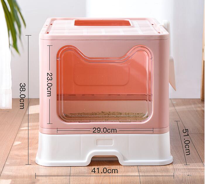 HKM-7462845 Foldable Odor-proof Cat Litter Basin with Double-door Design - Available in Pink, Blue, and Gray