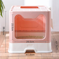 HKM-7462845 Foldable Odor-proof Cat Litter Basin with Double-door Design - Available in Pink, Blue, and Gray