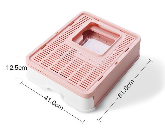 HKM-7462845 Foldable Odor-proof Cat Litter Basin with Double-door Design - Available in Pink, Blue, and Gray