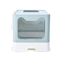 HKM-7462845 Foldable Odor-proof Cat Litter Basin with Double-door Design - Available in Pink, Blue, and Gray