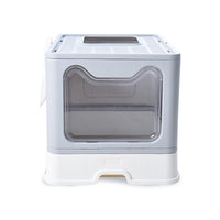 HKM-7462845 Foldable Odor-proof Cat Litter Basin with Double-door Design - Available in Pink, Blue, and Gray