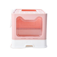 HKM-7462845 Foldable Odor-proof Cat Litter Basin with Double-door Design - Available in Pink, Blue, and Gray
