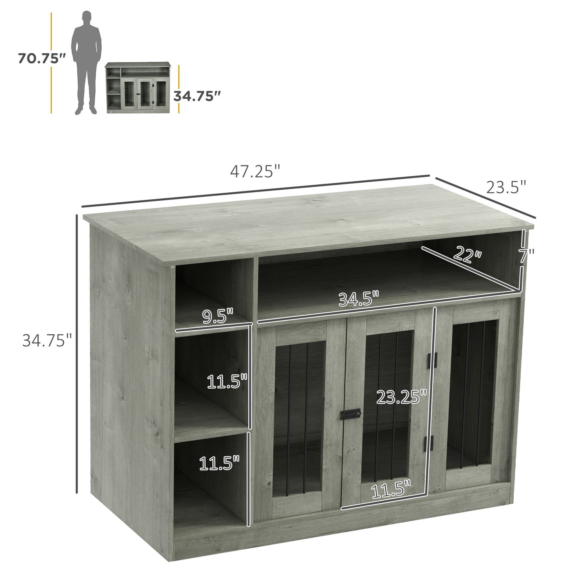 HKM-7464253 47-Inch Dog Crate Furniture with Storage and Adjustable Shelf for Medium to Large Dogs