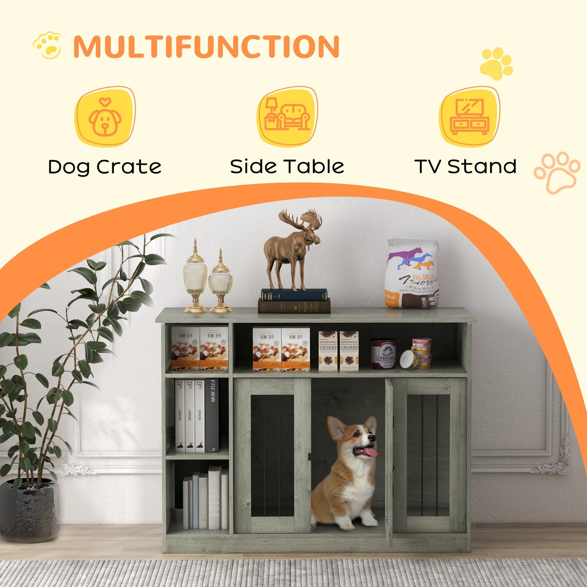 HKM-7464253 47-Inch Dog Crate Furniture with Storage and Adjustable Shelf for Medium to Large Dogs