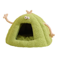 HKM-7464637 Cozy Monster-Shaped Cat Kennel ¨C Warm Semi-Enclosed Nest in Yellow, Purple, Green, Size M & L
