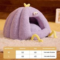 HKM-7464637 Cozy Monster-Shaped Cat Kennel ¨C Warm Semi-Enclosed Nest in Yellow, Purple, Green, Size M & L
