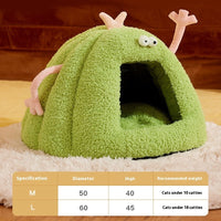 HKM-7464637 Cozy Monster-Shaped Cat Kennel ¨C Warm Semi-Enclosed Nest in Yellow, Purple, Green, Size M & L