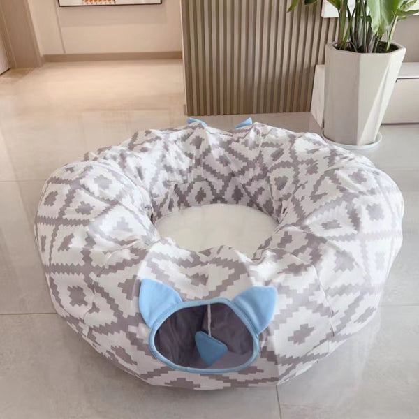 HKM-7465661 Foldable Gray Striped Cat Tunnel with Flannel and Steel Wire - 30x100CM