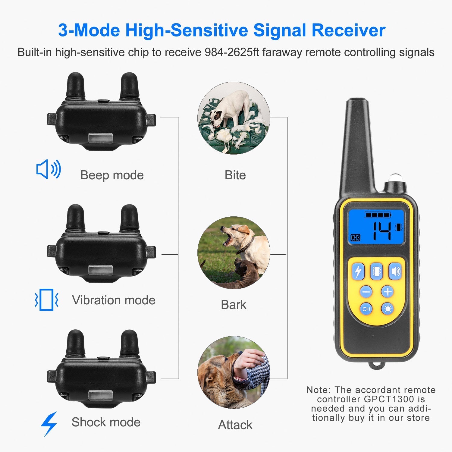 HKM-7466045 Rechargeable Dog Training Collar with Remote - IP67 Waterproof, 2625ft Range, 4 Modes, Adjustable Levels