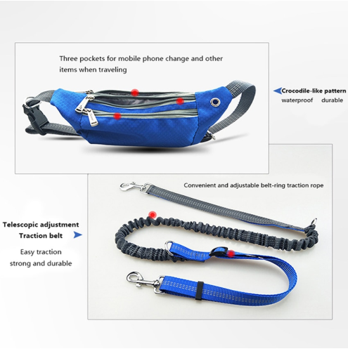 HKM-7466173 Hands-Free Dog Leash with Elastic Design and Adjustable Waistbelt