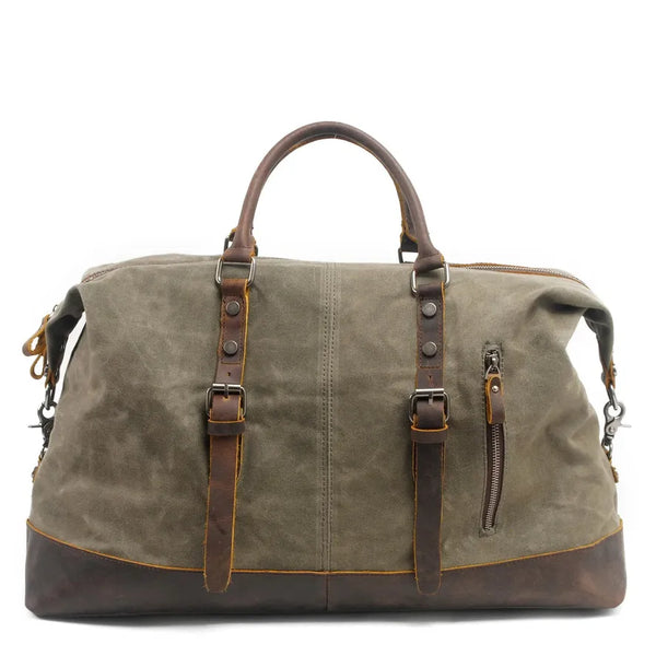 HKM-746771 Classic Batik Canvas and Leather Travel Tote Bag for Men – Large Capacity Weekend Luggage Bag