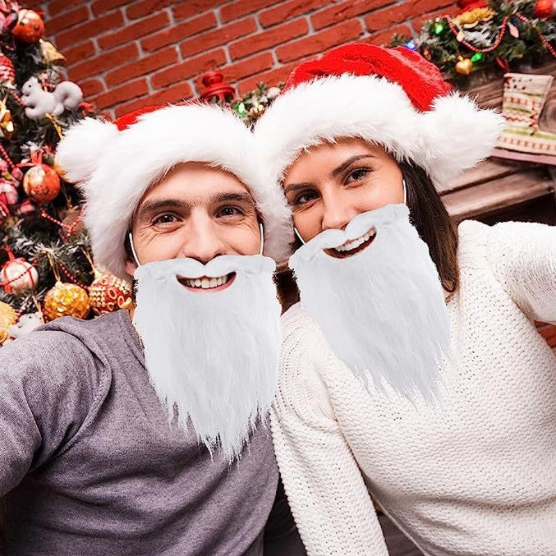 HKM-746835 Santa Claus Handlebar Mustache White Fake Beard for All Ages