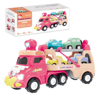 HKM-746963 Pull Back Inertia Truck Car Set with Lights and Music for Kids - Pink Friction Toy