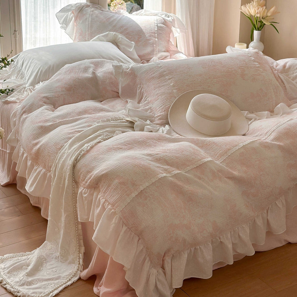 HKM-747027 Gentle Crinkled Cotton Four-Piece Duvet Set for 1.5m, 1.8m, and 2.0m Beds