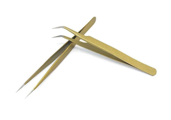 HKM-747091 Curved and Straight Stainless Steel Tweezers for Eyelash Extensions and Makeup Application